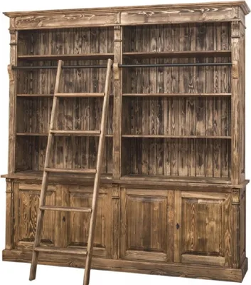 Produktbild von Casa Padrino Landhausstil Bücherschrank mit Leiter Braun 223 x 51 x H. 228 cm - Massivholz Schrank - Wohnzimmerschrank - Regalschrank - Büroschrank - Landhausstil Möbel