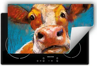 Produktbild von DarHaus Herdabdeckplatte 90x52 cm Anti Rutsch Matte Aufrollbar, bunt - kuh
