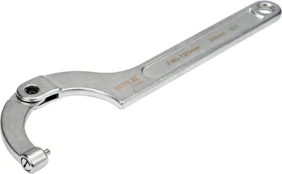 Produktbild von Yato YT-01678, Hakenschlüssel, Chrom, Chrom-Vanadium-Stahl, Gekröpft, 80,90,100,115,120 mm, 340 mm
