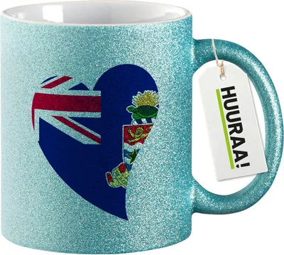 Produktbild von Huuraa Glitzertasse Kaimaninseln Flagge Herz 330ml Blau Keramik Kaffeebecher Geschenkidee