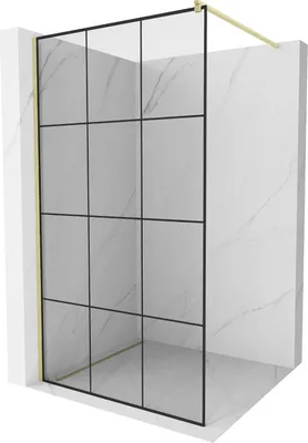 Produktbild von Mexen Kioto Walk-in-Dusche 120 x 200 cm, schwarzes Muster 8 mm, gebürstetes Gold - 800-120-101-55-77