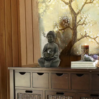 Produktbild von Meditierender Buddha Teelichthalter - Kerzenhalter Statue - Zen Buddha Figur - Lotus Dekoration - Innen/Außen Dekoration für Zuhause Garten Yard Kunst Dekoration mit