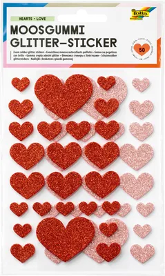 Produktbild von folia Moosgummi Glitter-Sticker HEARTS LOVE 50 Stück auf 2 Bögen