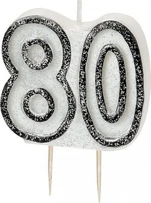 Produktbild von 80. Geburtstag | Glitzer Kerze schwarz / silber