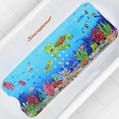Obrázok produktu pre Podložka do vane pre deti, 100x40 cm, s motívom karikatúry, protišmyková, s prísavkami, bez BPA, vhodná do práčky, s motívom želvy
