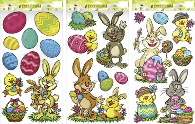 Produktbild von Fensterbild Ostern mit Hasen, Küken und Eiern bunt