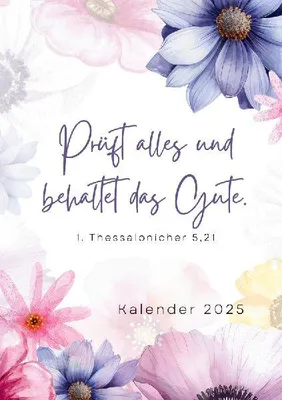 Produktbild von Christlicher Kalender 2025 A5 florales Design mattes Hardcover mit Jahresvers und Trackern