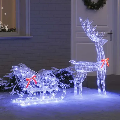 Obrázek produktu pro vidaXL Sáně se soby a 200 LED diodami Modrá 70 x 26 x 129 cm Akryl