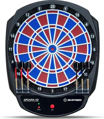 Immagine prodotto di Freccette elettroniche Smartness Arcadia 4.0 con app Distanza 2 fori rosso-blu 8 giocatori freccette morbide Cavo USB 17 giochi 312 varianti (incluso cricket)