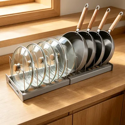 Ausziehbarer Deckelhalter, 10 Fächer, grau, 30-56 cm