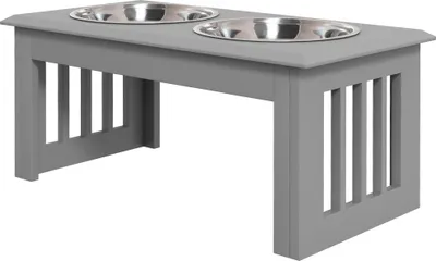 Produktbild von Hunde-Futterstation, 2 Edelstahlnäpfe, rutschfest, 58,4x30,5x25,4cm, Grau