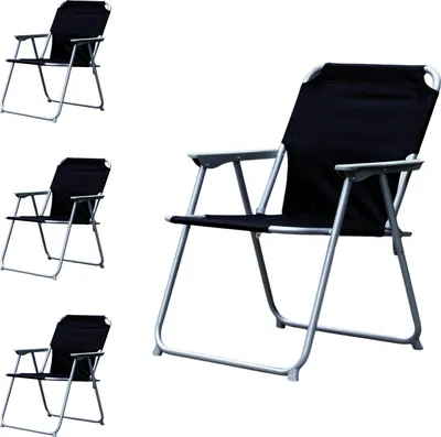 Image de 4 pièces chaise de camping tissu Oxfort métal noir