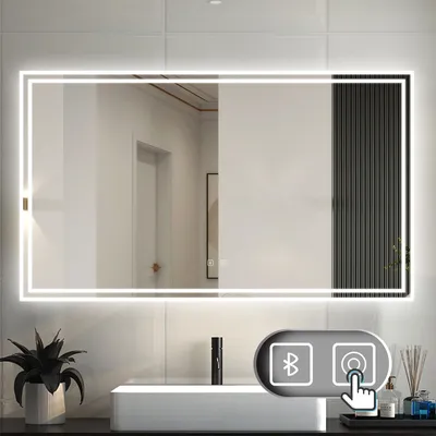 Produktbild von LED Badspiegel mit Bluetooth Warmweiß/Neutralweiß/Kaltweiß Dimmbar 100x60cm Beschlagfrei Speicherfunktion Badezimmer Spiegel mit Beleuchtung CE