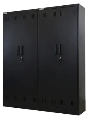 Produktbild von Mega Deal | 2x Flügeltürenschrank RHINO mit 2 Türen, abschließbar | HxBxT 170x70x30cm | 5 Fächern & Kleiderstange | Stahl mit Pulverbeschichtung | Schwarz | Putzmittelschrank Besenschrank Mehrzweckschrank Haushaltsschrank