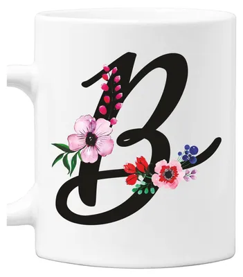Keramik-Kaffeetasse mit Blumenmuster, Initiale B, 295 ml