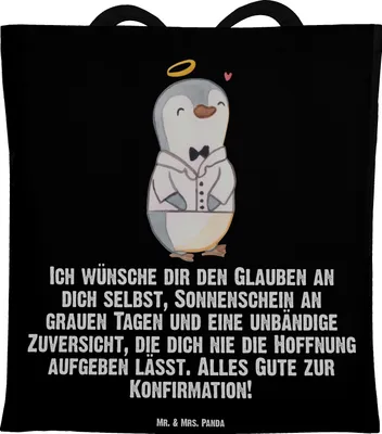 Produktbild von Mr. & Mrs. Panda Tote Bag Pinguin Konfirmation Hemd - Schwarz - Geschenk, Vertrauen, Zuversicht, Stoffbeutel, Kommunion, Uni Tasche, Sonnenschein, Schultasche, Hoffnung