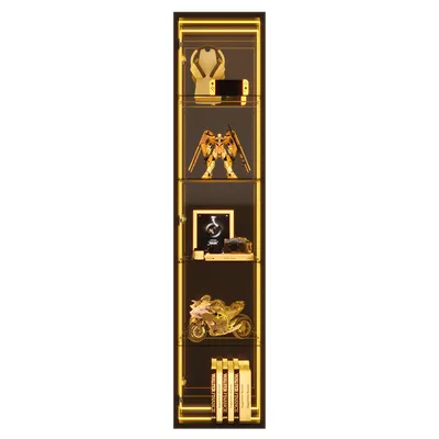 Produktbild von Merax Glasvitrine mit LED Beleuchtung, Aufbewahrungsschrank mit Aluminiumrahmen und 5 Ebenen, Hochschrank Vitrinen, H 160 cm,Schwarz