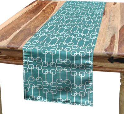 Produktbild von ABAKUHAUS Türkis Tischläufer, Geometrisches quadratisches Runden-Retro- inspiriertes Bild des Minimalist-Entwurfs, 40 x 180 cm, Petrol Blau und Weiß