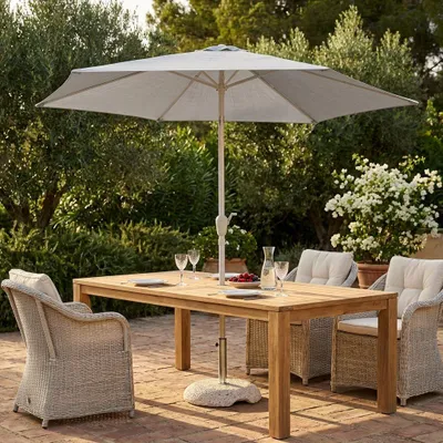 Immagine prodotto di Milani Home - ombrellone da giardino diametro 3 m con palo centrale in acciaio, telo bianco in poliestere, per terrazzo, piscina e dehor