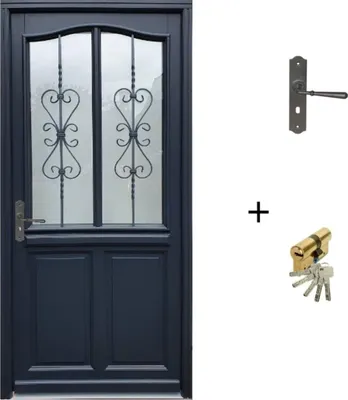Image de Porte d'entree Bois vitree, Sanna (Sandra), H215 x L90 p, droit + Poignee Et Barillet (ref 010403FP)