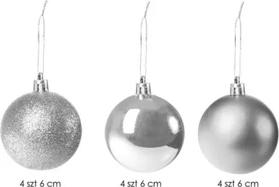 Zdjęcie produktu dla Srebrne bombki choinkowe 6 cm 12 sztuk