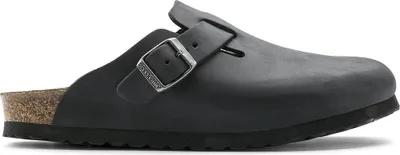 Produktbild von Kaufen Sie die Birkenstock Boston Fettleder Schwarz mit schmalem Fußbett bei Kicksshop. Bequeme Damensandale mit dem legendären Birkenstock-Fußbett.