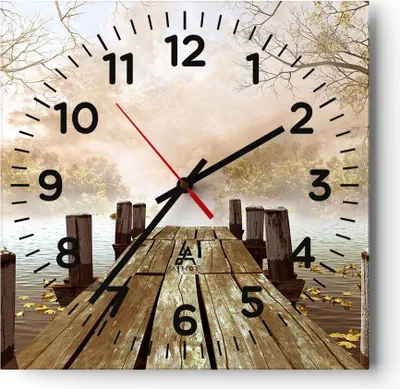 Produktbild von Wanduhr - Quadrat - Glasuhr - Illustration herbst landschaft bäume - 30x30cm - Schleichendes Uhrwerk - Lautlos - zum Aufhängen bereit - Dekoration Modern - Wanddekoration aus Glas - C4AC30x30-2394