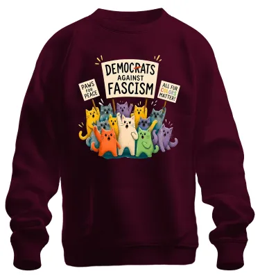 Productafbeelding van Democrats Against Fascism: Verklaring voor vrede. Sarcasme-trui, model pullover, bordeauxrood, maat XXL