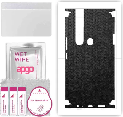 Produktbild von apgo Rückseite + Seiten Schutzfolie, Skin, kompatibel mit Tecno Camon 15 Pro, Hinten Displayschutzfolie aus Vinylfolie, kratzfest, einfache Montage - Schwarze Honigwabe