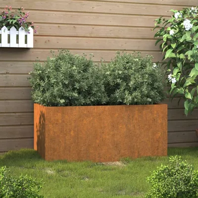 Produktbild von Pflanzkübel aus Cortenstahl für den Außenbereich, Blumenkasten für Balkon und Garten, 62x30x29 cm