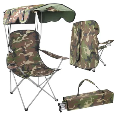 Produktbild von Anglerstuhl Campingstuhl mit Sonnendach, Tarnmuster, Getränkehalterung Klappstuhl