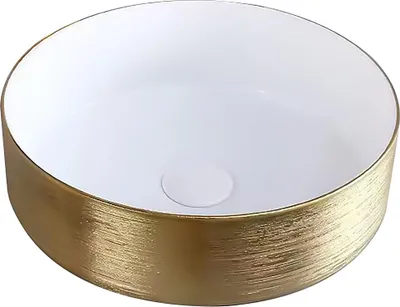 Produktbild von BELVIT MURANO Aufsatzwaschbecken Keramik weiß glänzend gold gebürstet 36 cm rund
