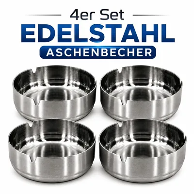 Produktbild von 4 Aschenbecher aus Edelstahl Rostfrei Tischaschenbecher Metall Ascher Zigaretten