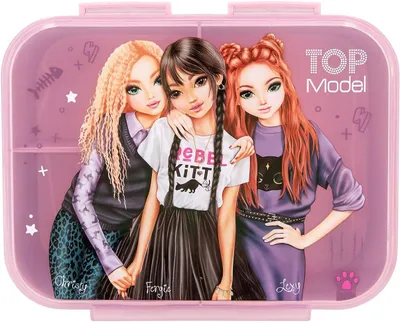 Produktbild von TOPModel Rebel Kitty - Brotdose in Lila, mit Model Motiv und Leo Muster, Lunchbox mit 3 Fächern und transparentem Deckel