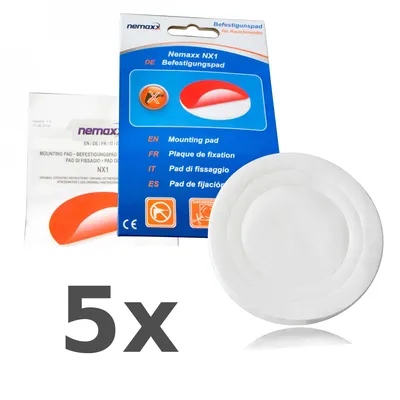 Product packaging and a single mounting pad are shown against a white background.