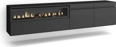 Immagine prodotto di COZY Mobile TV Soggiorno, 200x35x45cm, Per TV fino a 80, Camino elettrico, da appendere, Nero