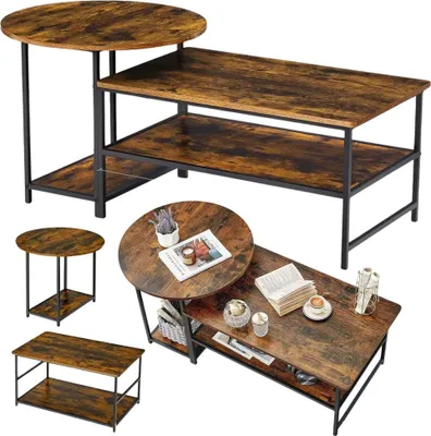 Zdjęcie produktu dla Zestaw Stolików Kawowych 2W1 Vintage Drewno Rustykalne 123X60X51Cm