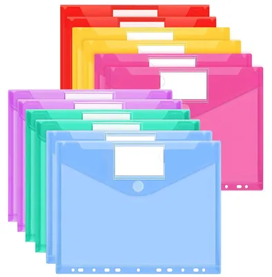 Produktbild von A4-Dokumentenmappe, 12 Stück, 6 Farben, mit Klettverschluss, wasserfest, 11 Perforationen und Etikettentaschen, transparente Foldersys-Dokumentenhüllen zur Dokumentenorganisation