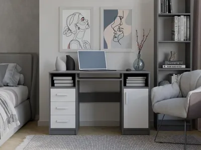 Produktbild von Schreibtisch Delta Anthrazit Weiss 120 Cm 3 Schubladen Schrank Regale Für Büro Zimmer