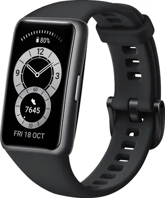 Produktbild von HUAWEI, Fitnesstracker, Graphite Black, Band 6, Silikon, 25,4 x 10,99 x 43,0 mm (BxHxT), Herzfrequenz-/Blutsauerstoffmessung, 14 Tage Akkulaufzeit, 96 Sportmodi, Fitness-Tracking, Android 6.0+ / iOS 9.1+, Magnetischer Ladefingerhut, Anpassbares Ziffernblatt