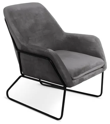 Image de MENZZO Fauteuil Claudio Velours Gris pieds Métal Noir