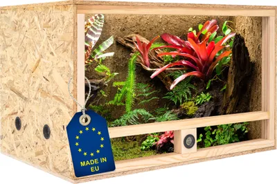 Produktbild von ITA Holz Terrarium 80х50х50 cm mit Seitenbelüftung & Integriertem Hygrometer - Holzterrarium aus OSB-3 Platten - Terrarien für Reptilien, Schlangen, Amphibien - EU Produkt,