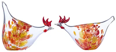 Immagine prodotto di Set di due galline decorative in vetro, colore rosso.