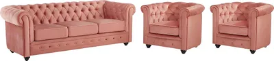 Produktbild von Couchgarnitur 3+1+1 - Samt - Rosa - CHESTERFIELD