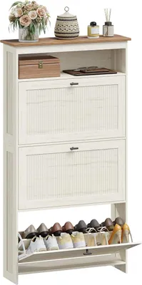 Imagen del producto de Armario para zapatos con 3 puertas, estrecho, para 18-24 pares, estilo rústico