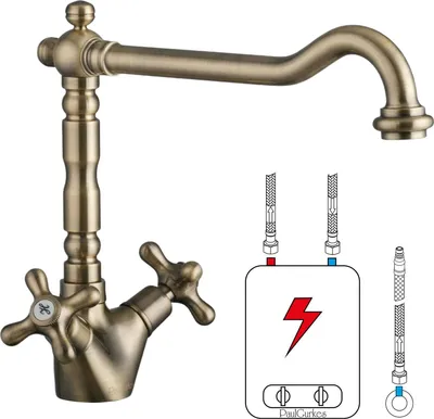 Produktbild von PaulGurkes Niederdruck Retro Küchenarmatur Wasserhahn Antik Messing Bronze
