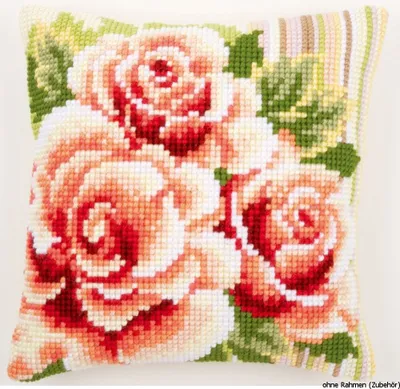 Produktbild von Vervaco Kreuzstichkissen "Rosa Rosen", Stickbild vorgezeichnet