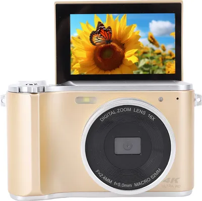 Obrázek produktu pro digitální fotoaparát 4K s 3palcovou výklopnou obrazovkou 64MP HD 16x digitální zoom Digitální fotoaparát s automatickým ostřením a širokoúhlým objektivem pro fotografování Zlatý