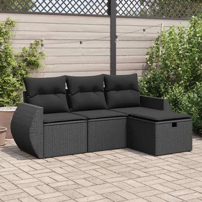 Produktbild von Eleganten-Stil 4-tlg. Garten-Lounge-Set mit Kissen Garten-Sofagarnitur, Outdoor Indoor, Schwarz Poly Rattan Gartenmöbel-Sets CHY68083476
