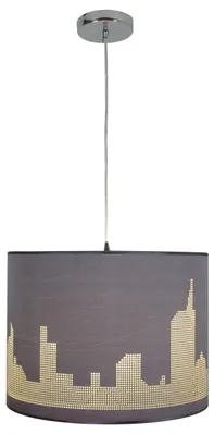 Obrázok produktu pre Zavesené svietidlo Manhattan, sivý látkový tienidlo a chrómové prvky – priemer cca 40 cm